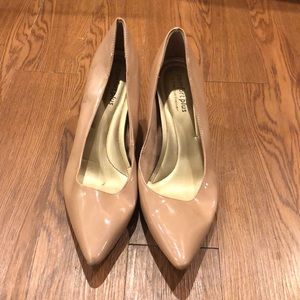 Nude patent leather heels